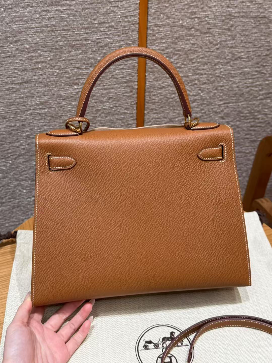 HM Kelly 32cm Bag Gold Epsom Gold Hardware