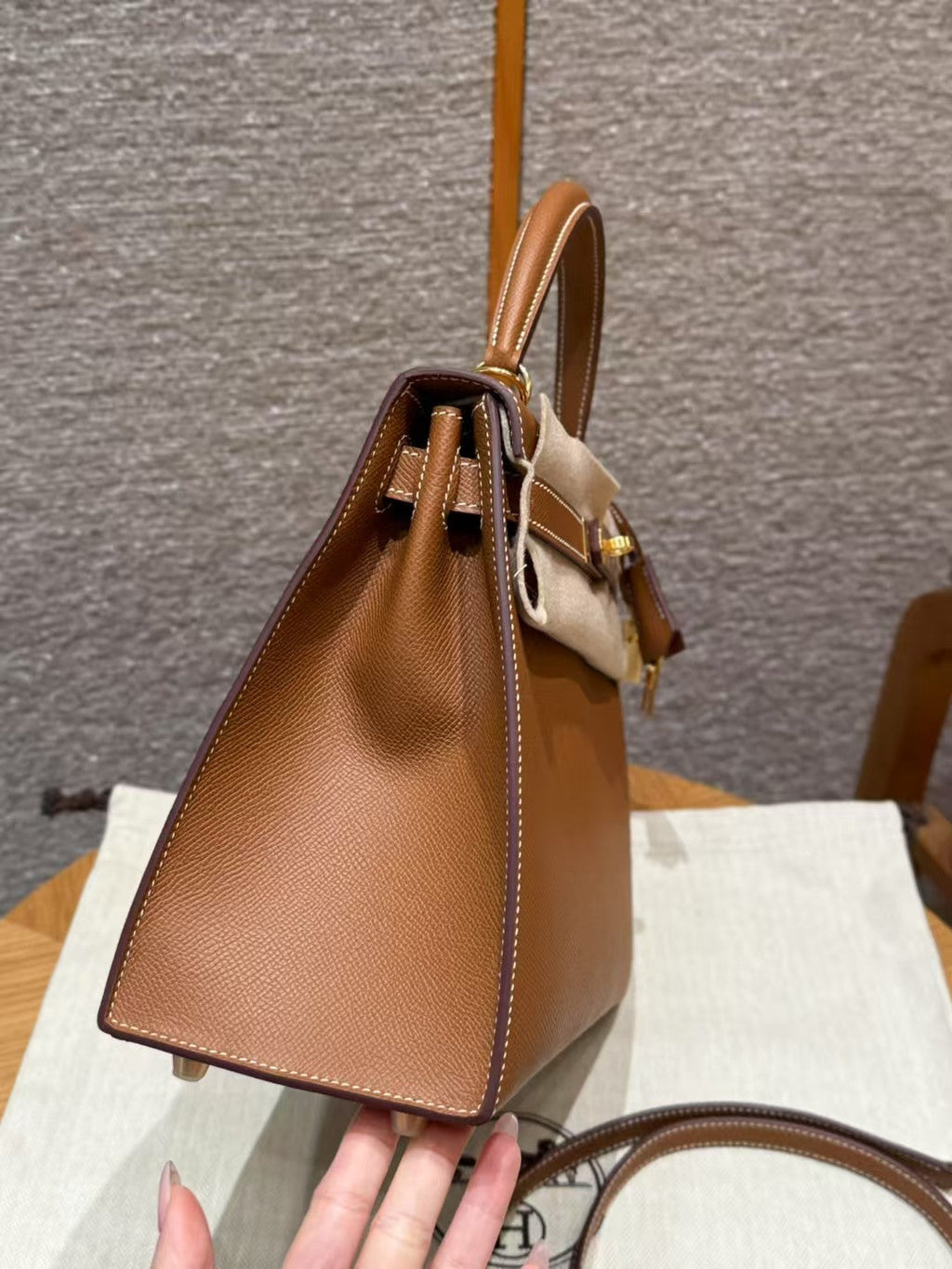 HM Kelly 32cm Bag Gold Epsom Gold Hardware