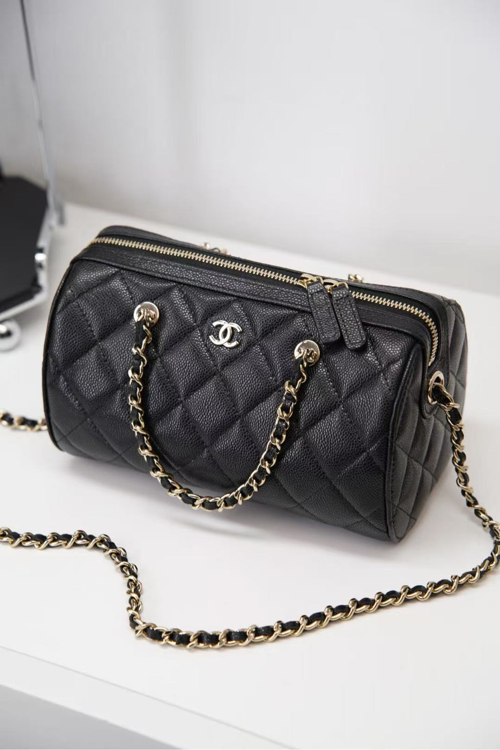 Chanel Black Caviar Bowling Bag Black calfskin
