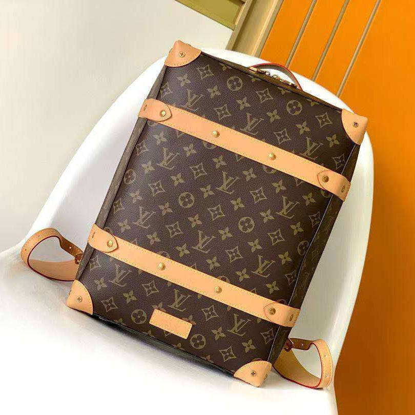 LV Monogram Backpack Brown Gold Leather