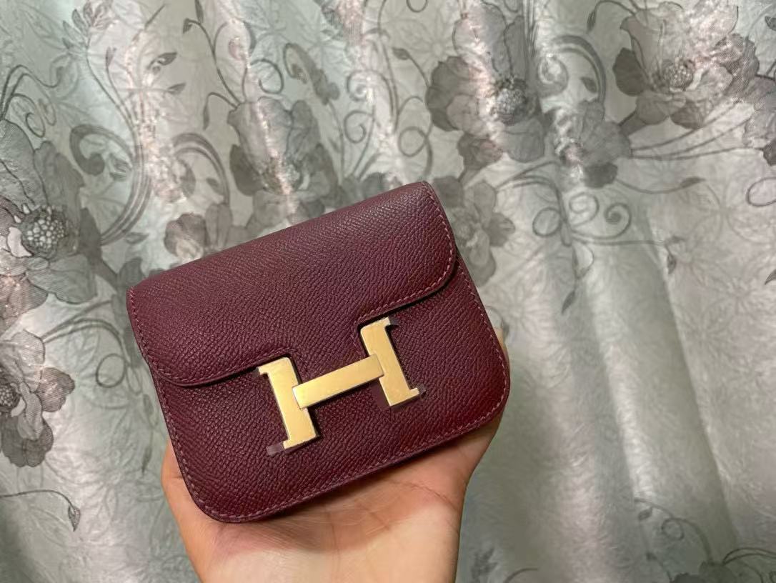 HM CONSTANCE 18 DARK RED EPSOM GOLD HARDWARE