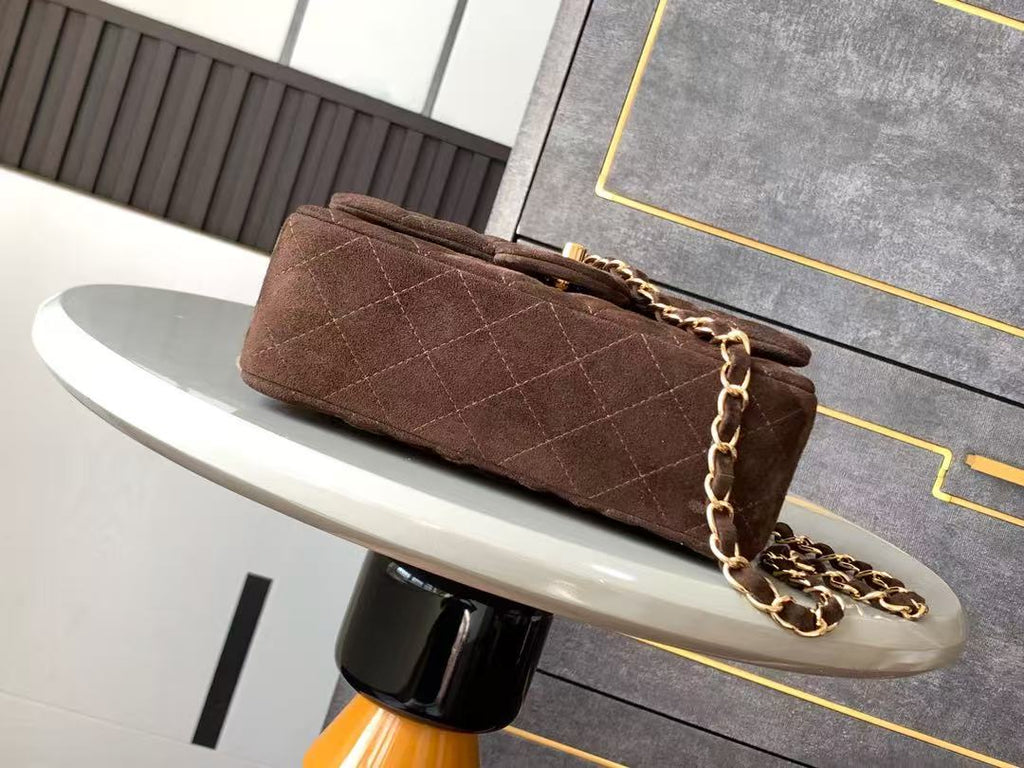 Chanel 25 Flap Bag Dark Brown Gold Suede Leather