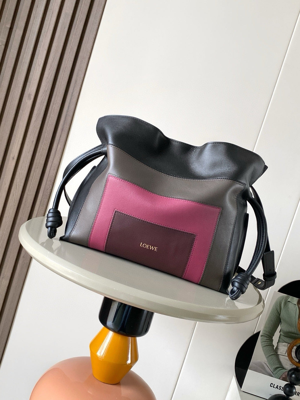 Loewe Flamenco Clutch Medium 30 Black Burgundy Nappa Lambskin