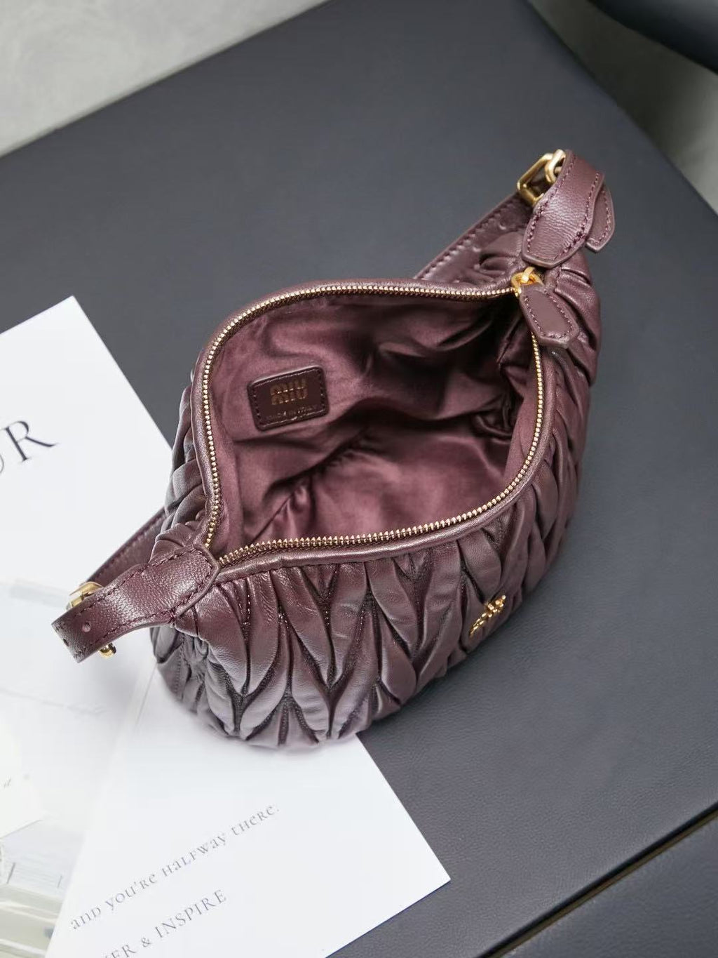 Miu Matelassé Pouch Bag 23cm Chocolate Leather