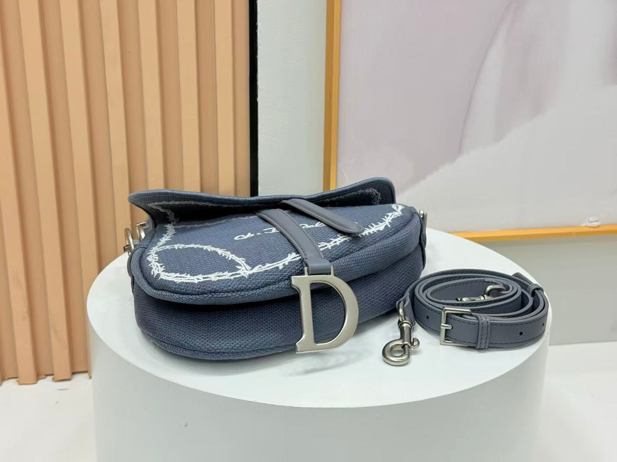 CD Saddle Bag Strap With Strap 24cm Blue Cotton