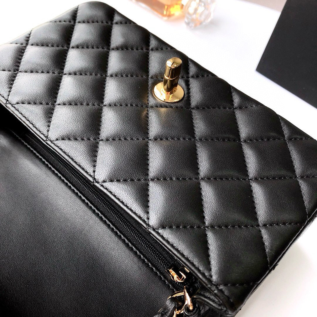 MINI RECTANGLE FLAP BAG 20CM BLACK LAMBSKIN GOLD HARDWARE