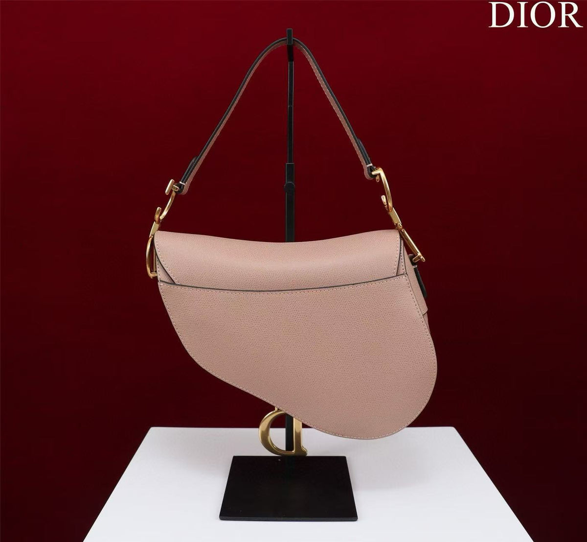 CD Saddle Bag with Strap Blush Pink Grained Calfskin
