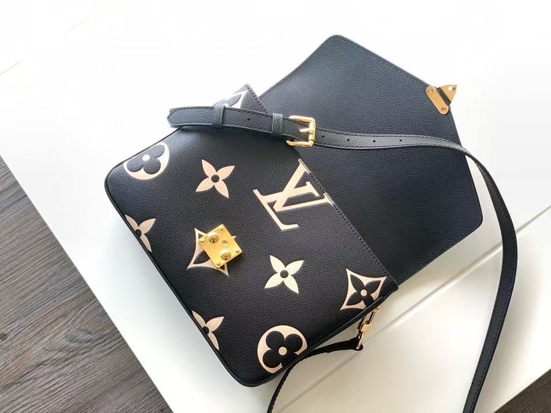 LV M45773 Pochette Métis Bag 25cm Black Beige Monogram Embossed Cowhide