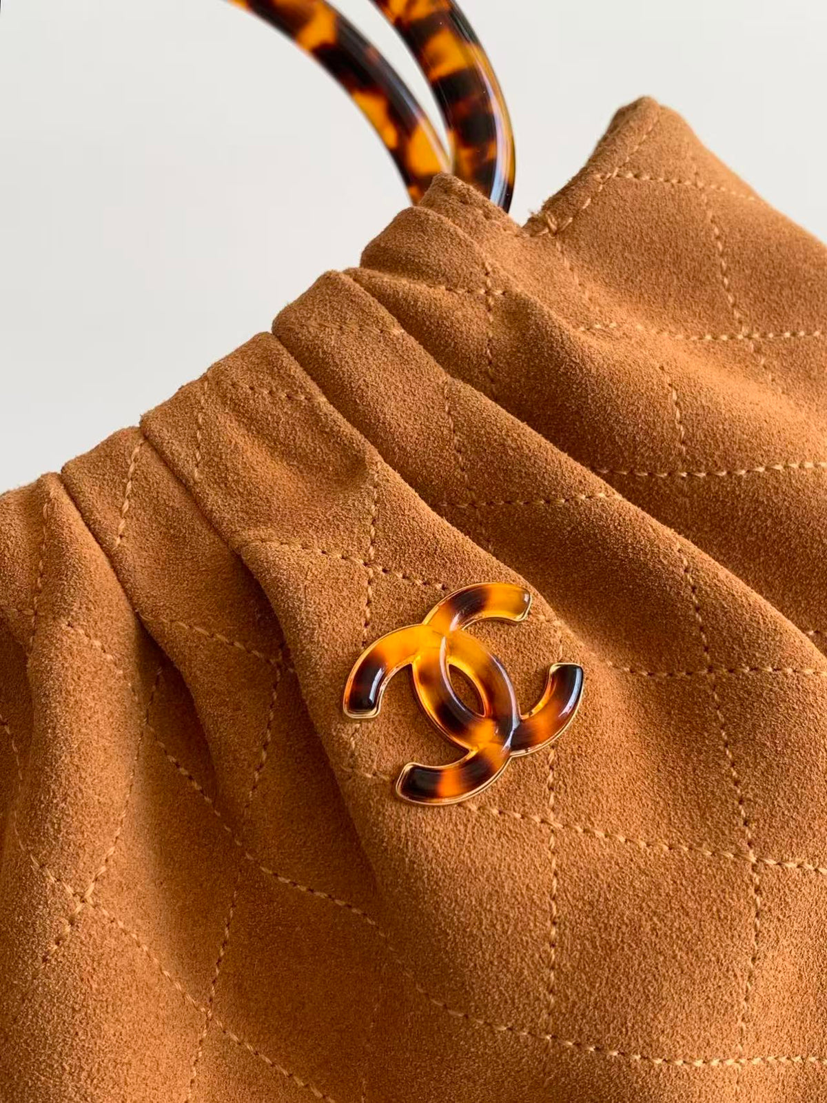 Chanel 2026 Pouch 24cm Brown Tortoiseshell Suede Effect Plexi