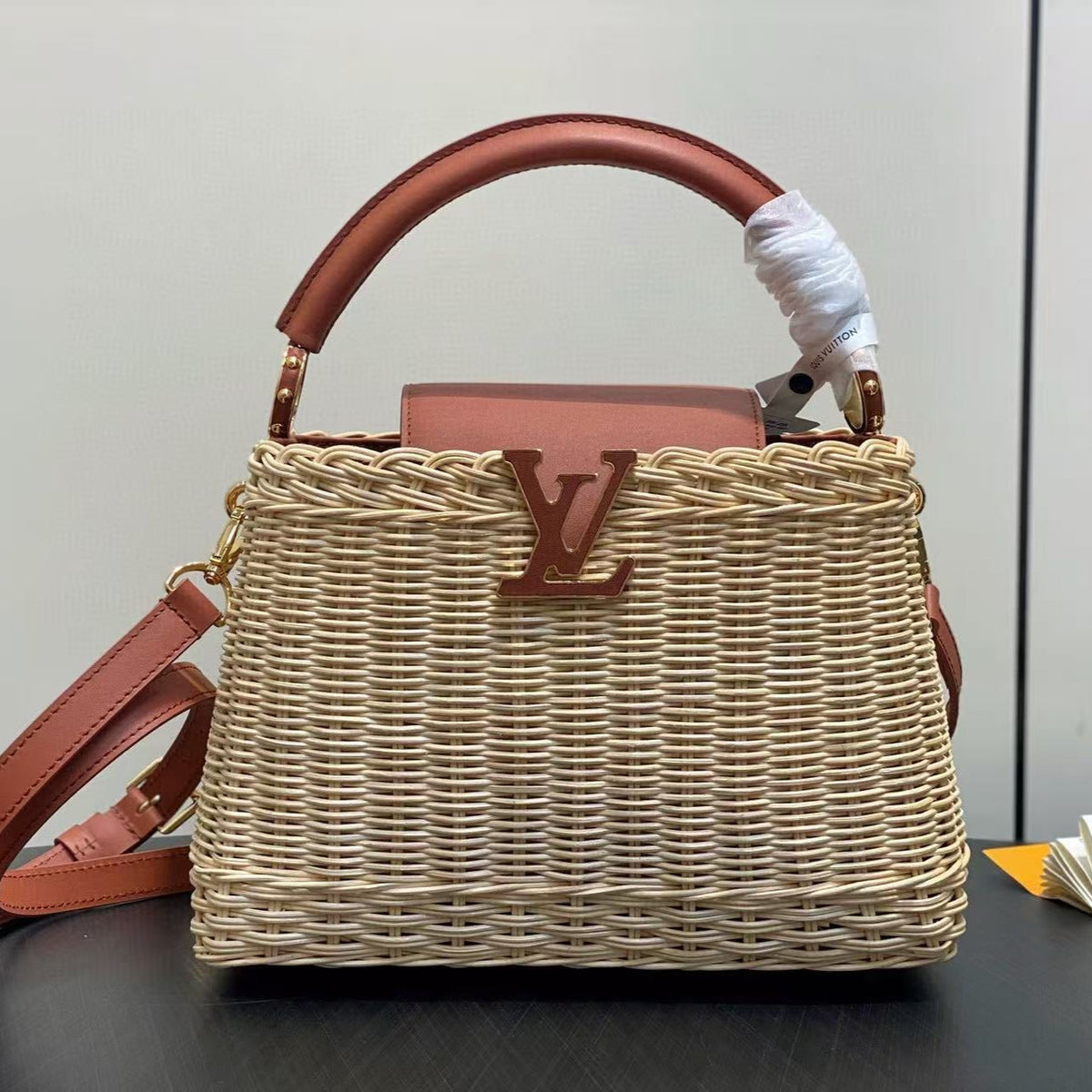 LV Capucines BB Top Handle Tan Cowhide & Rattan HW