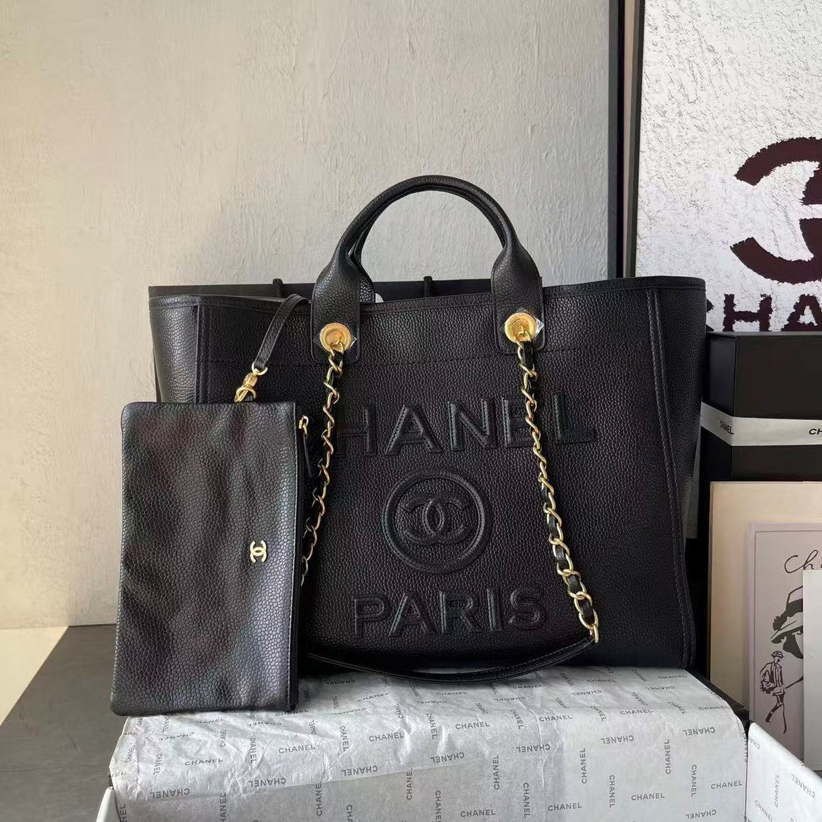 CC 2025 Deauville Tote Bag Black Leather GHW