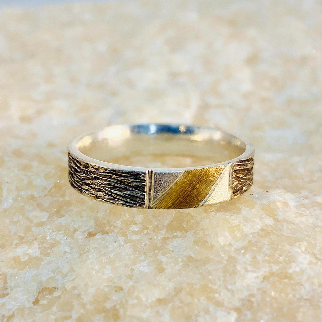 Fine Silver Geometric Bark Ring