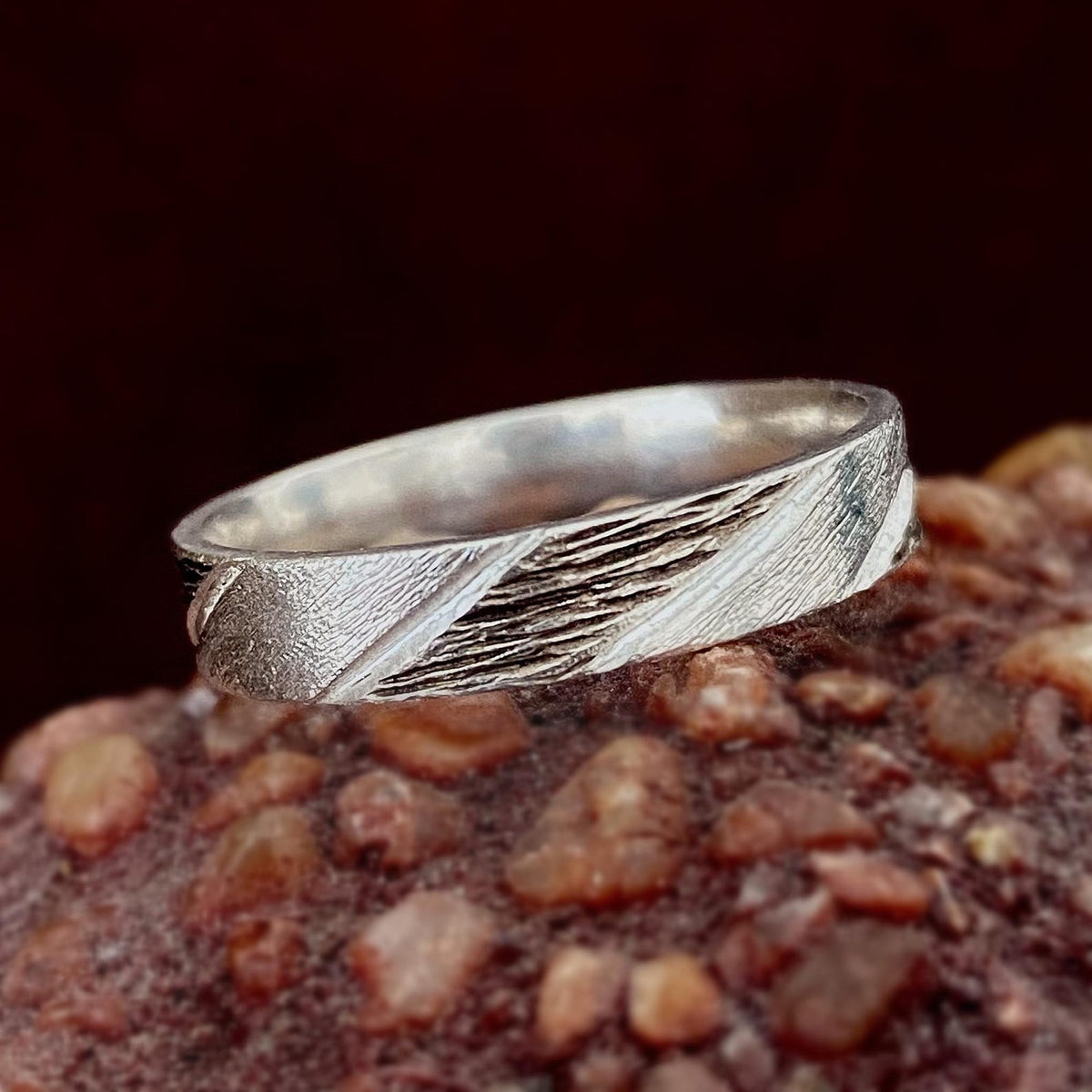 Fine Silver Geometric Bark Ring