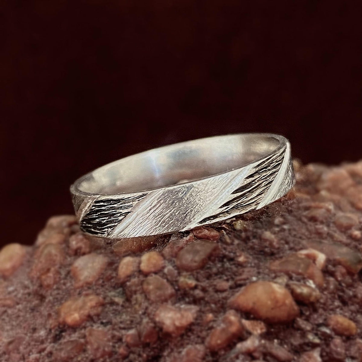 Fine Silver Geometric Bark Ring