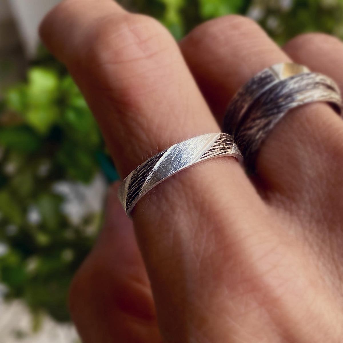 Fine Silver Geometric Bark Ring