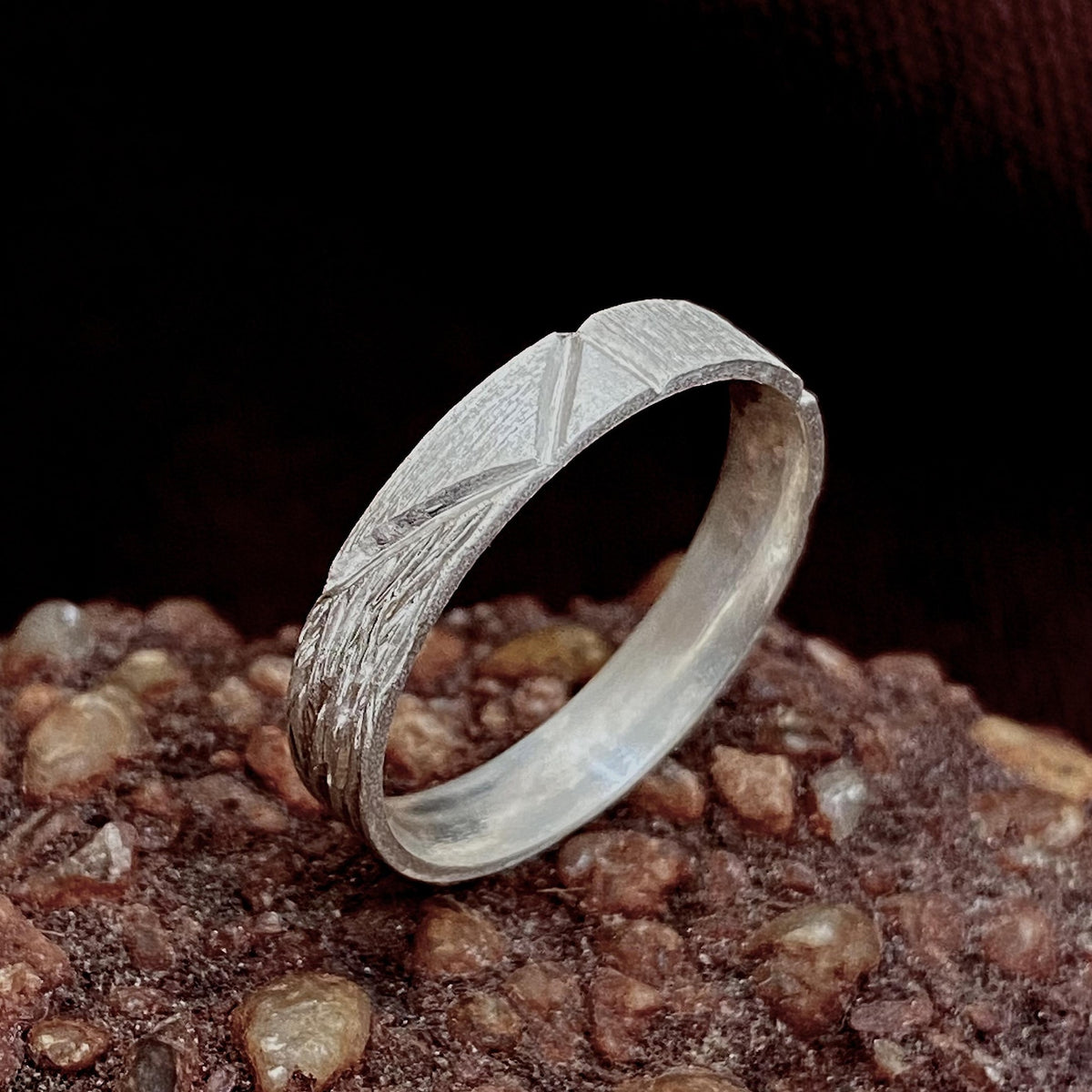 Fine Silver Geometric Bark Band