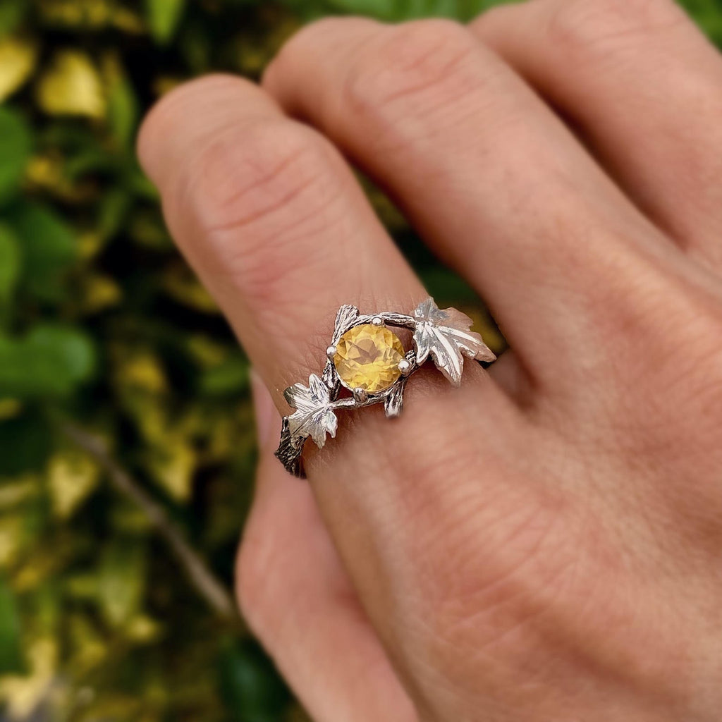 Citrine Sterling Silver Maple Leaf Ring