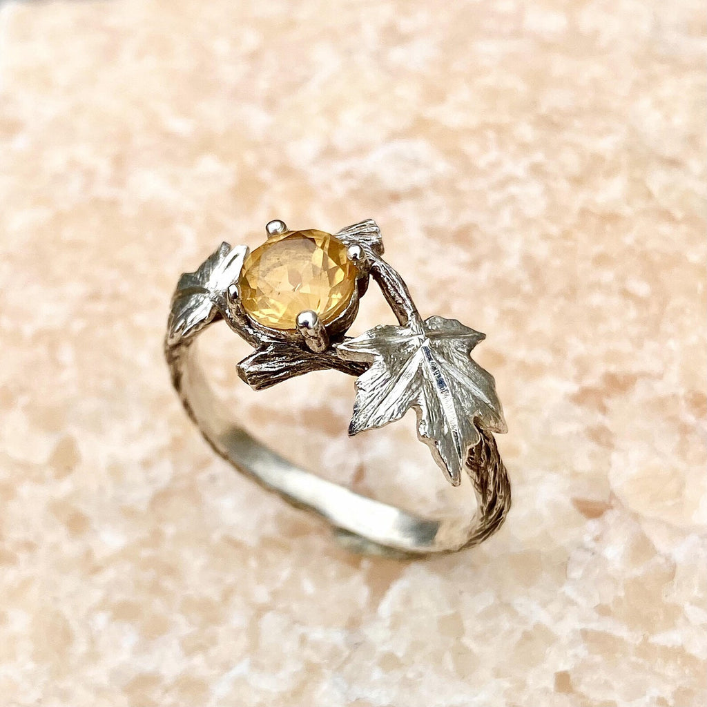 Citrine Sterling Silver Maple Leaf Ring