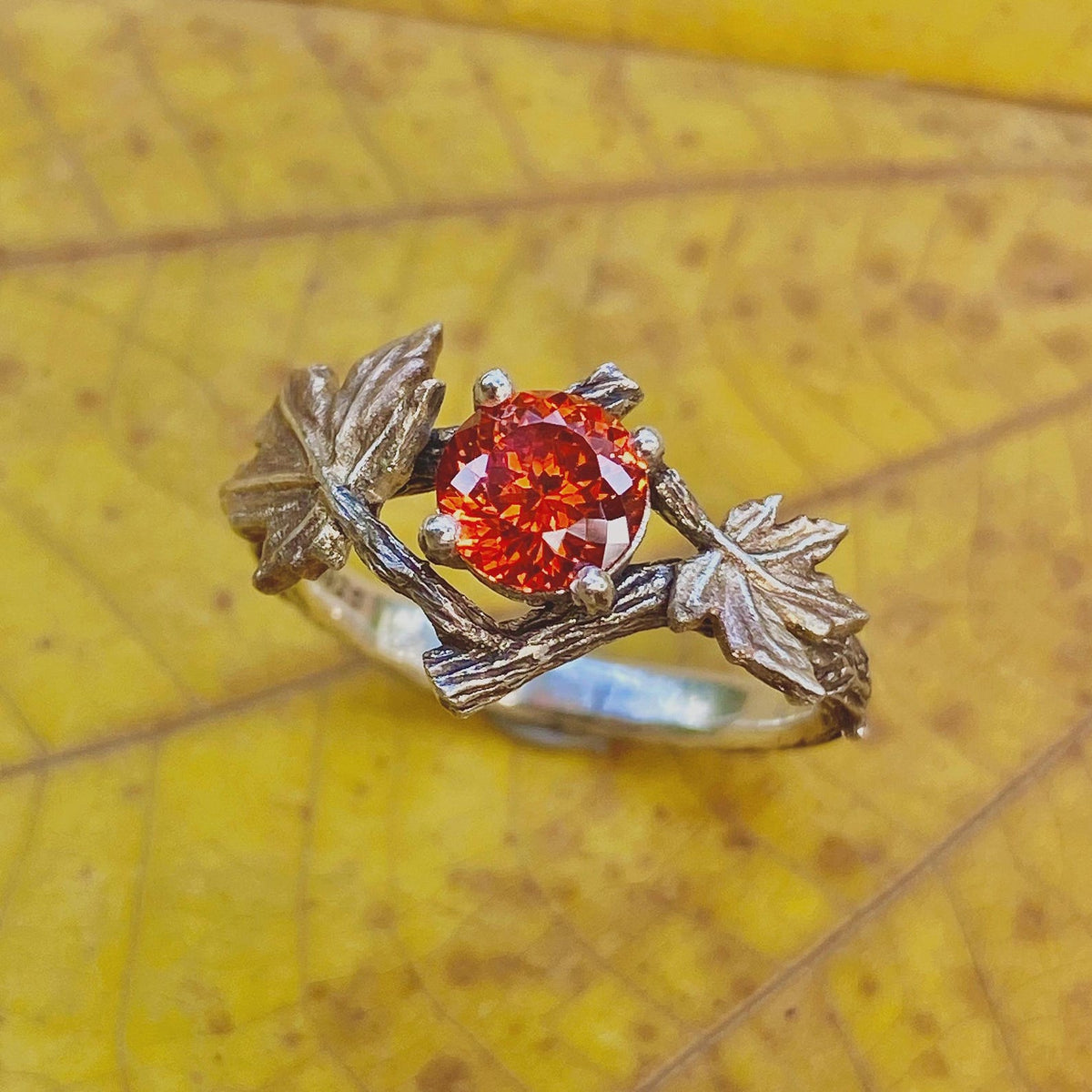Padparadscha Sterling Silver Twig Ring