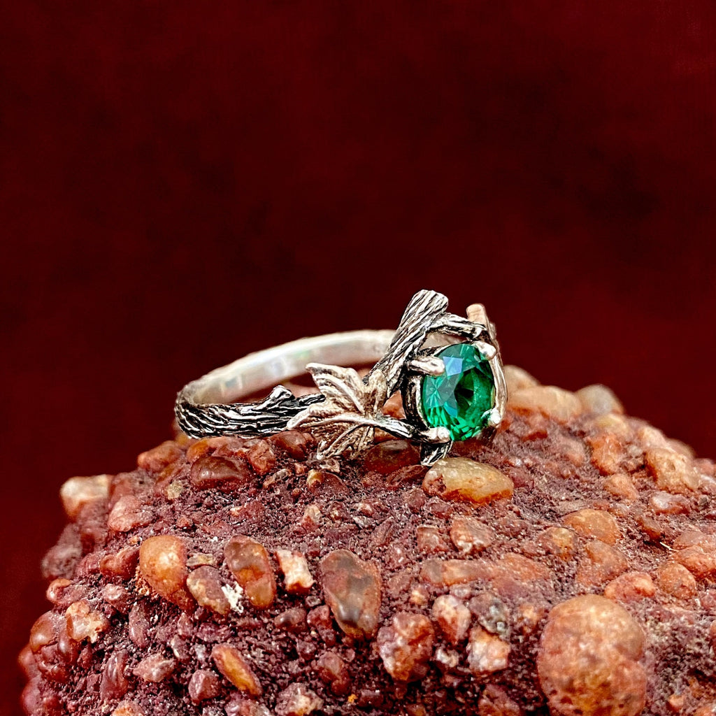 Emerald Sterling Silver Twig Ring