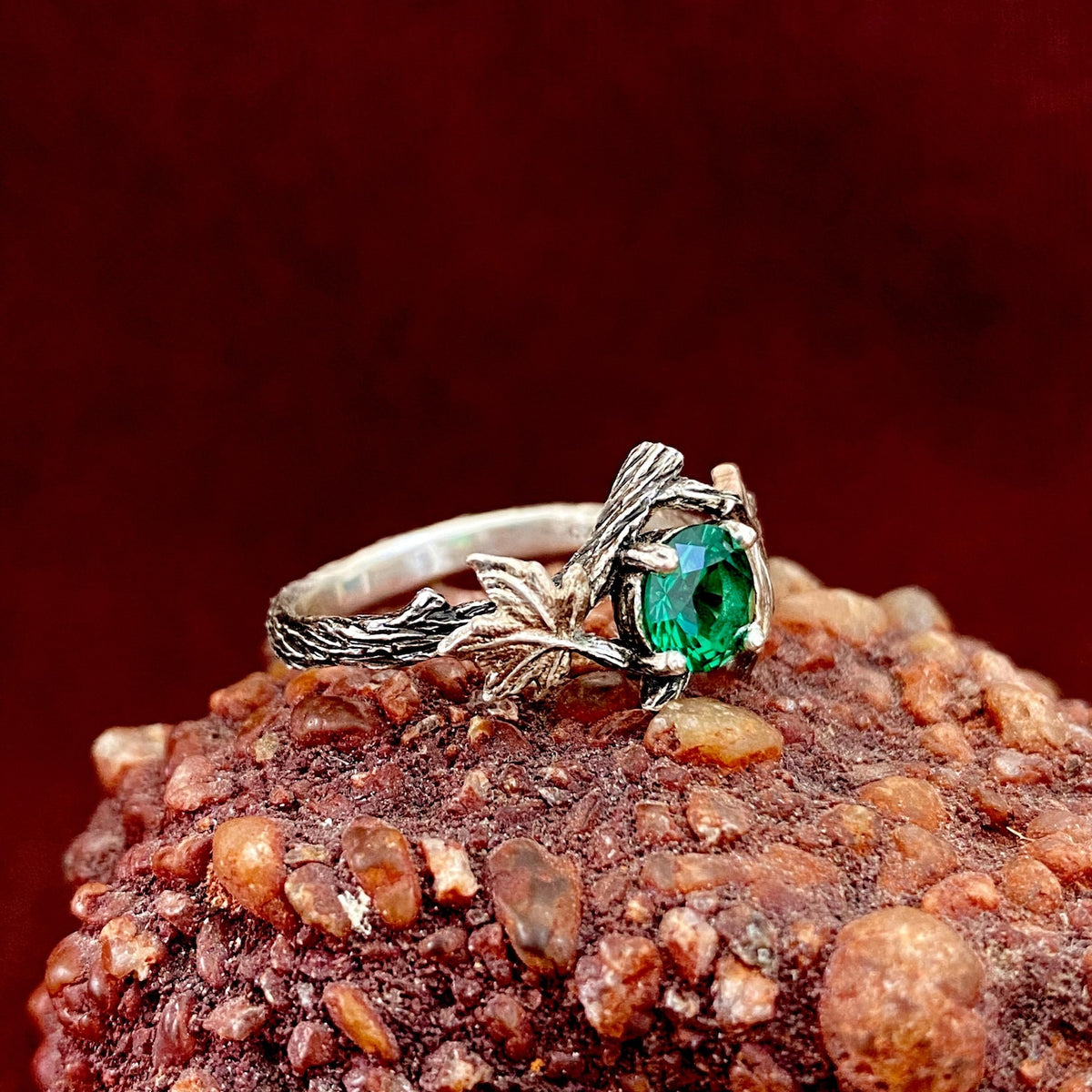 Emerald Sterling Silver Twig Ring