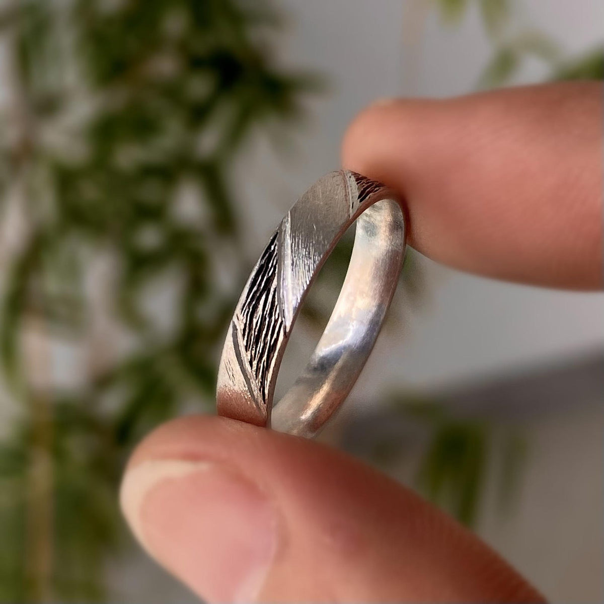 Fine Silver Geometric Bark Ring