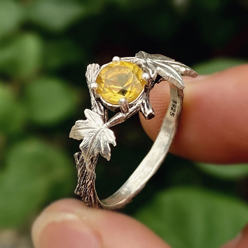 Citrine Sterling Silver Maple Leaf Ring