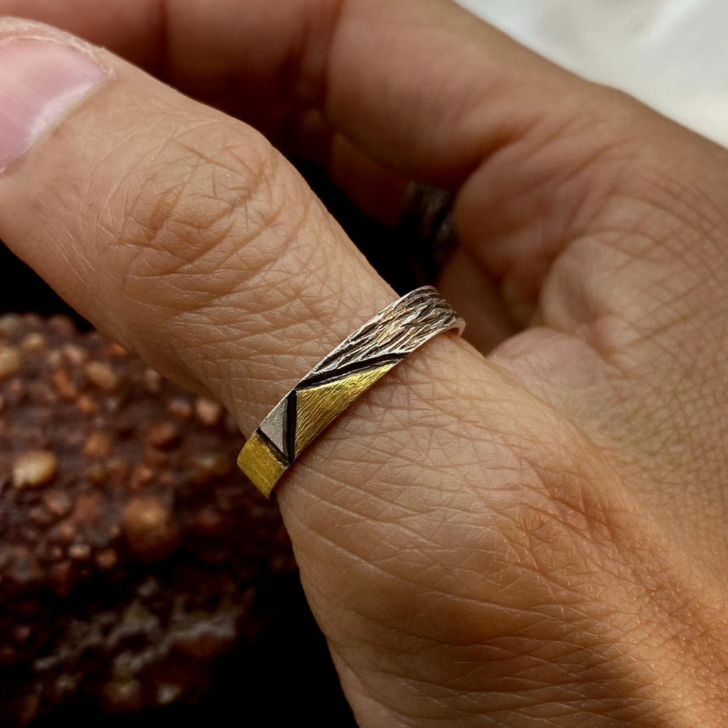 Fine Silver Geometric Bark Ring