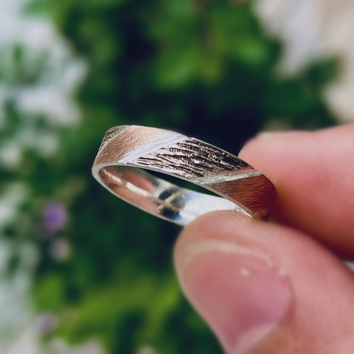 Fine Silver Geometric Bark Ring