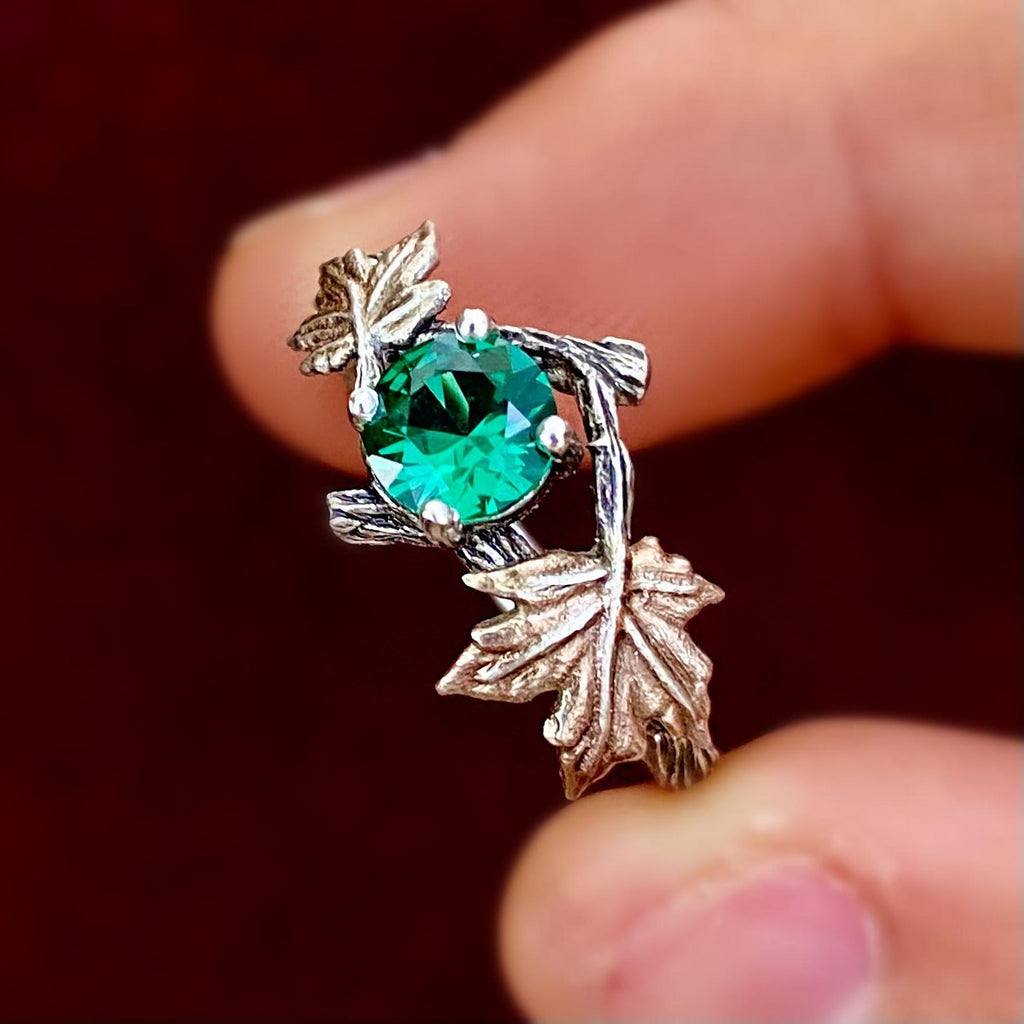 Emerald Sterling Silver Twig Ring