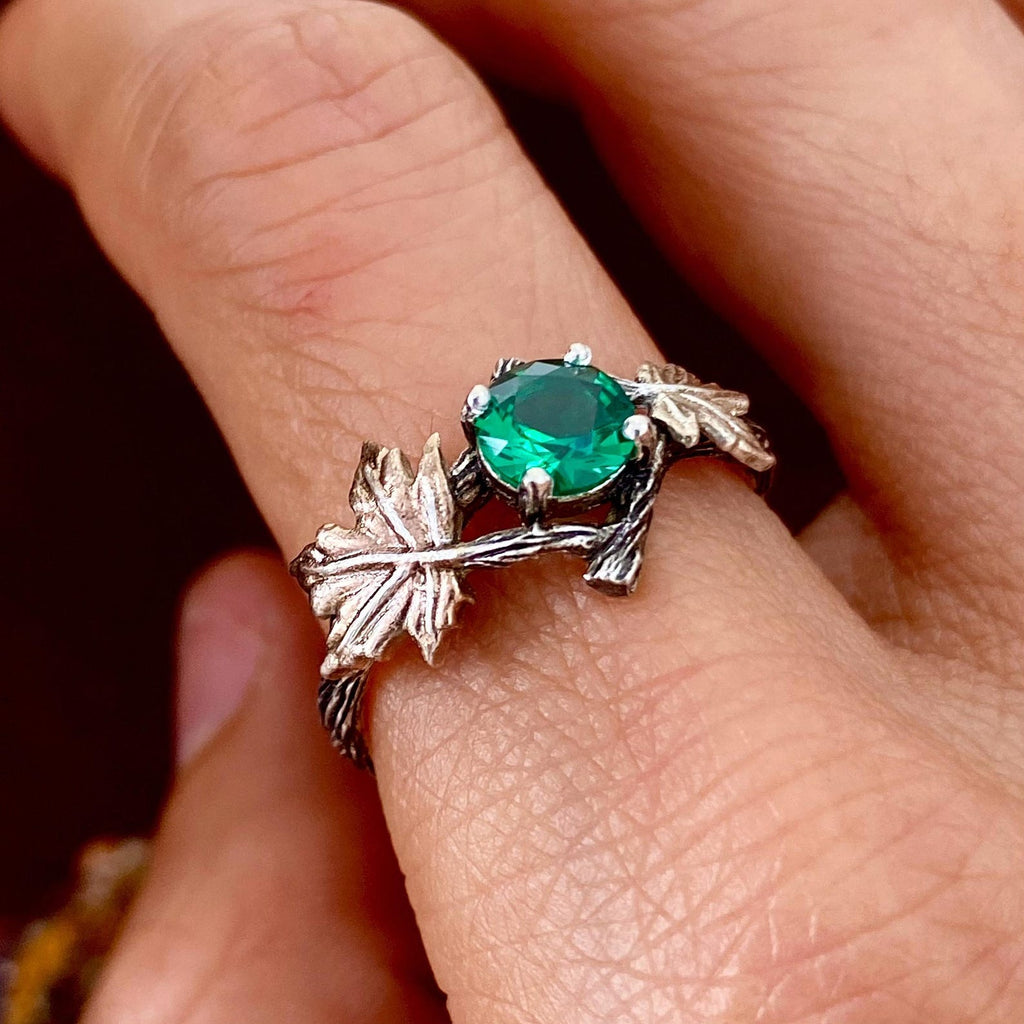 Emerald Sterling Silver Twig Ring