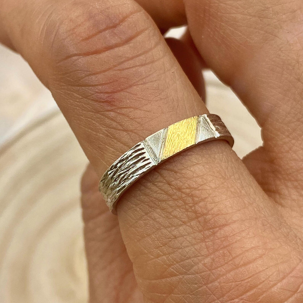 Fine Silver Geometric Bark Ring