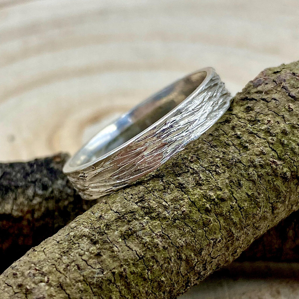 Fine Silver Geometric Bark Ring