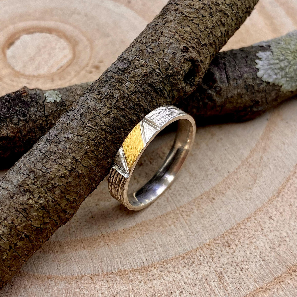 Fine Silver Geometric Bark Ring