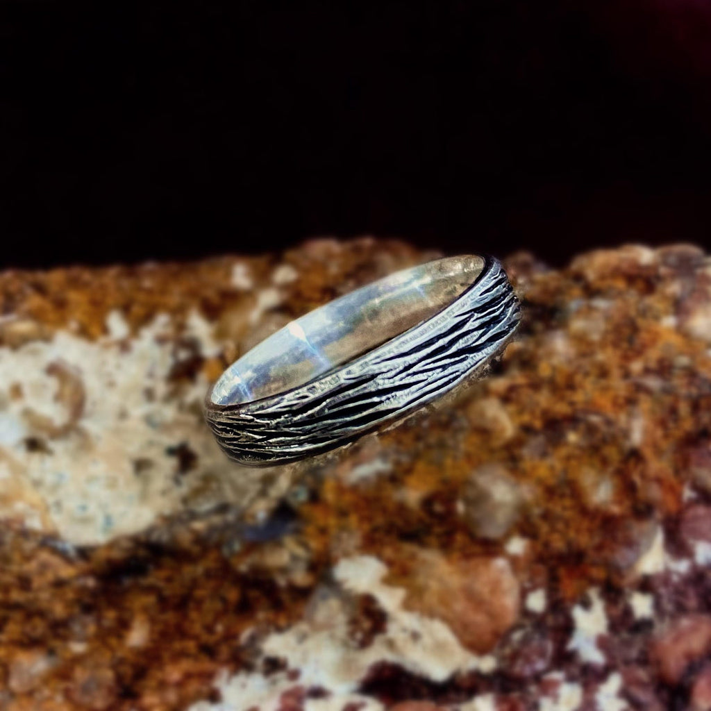 Fine Silver Tree Bark Ring