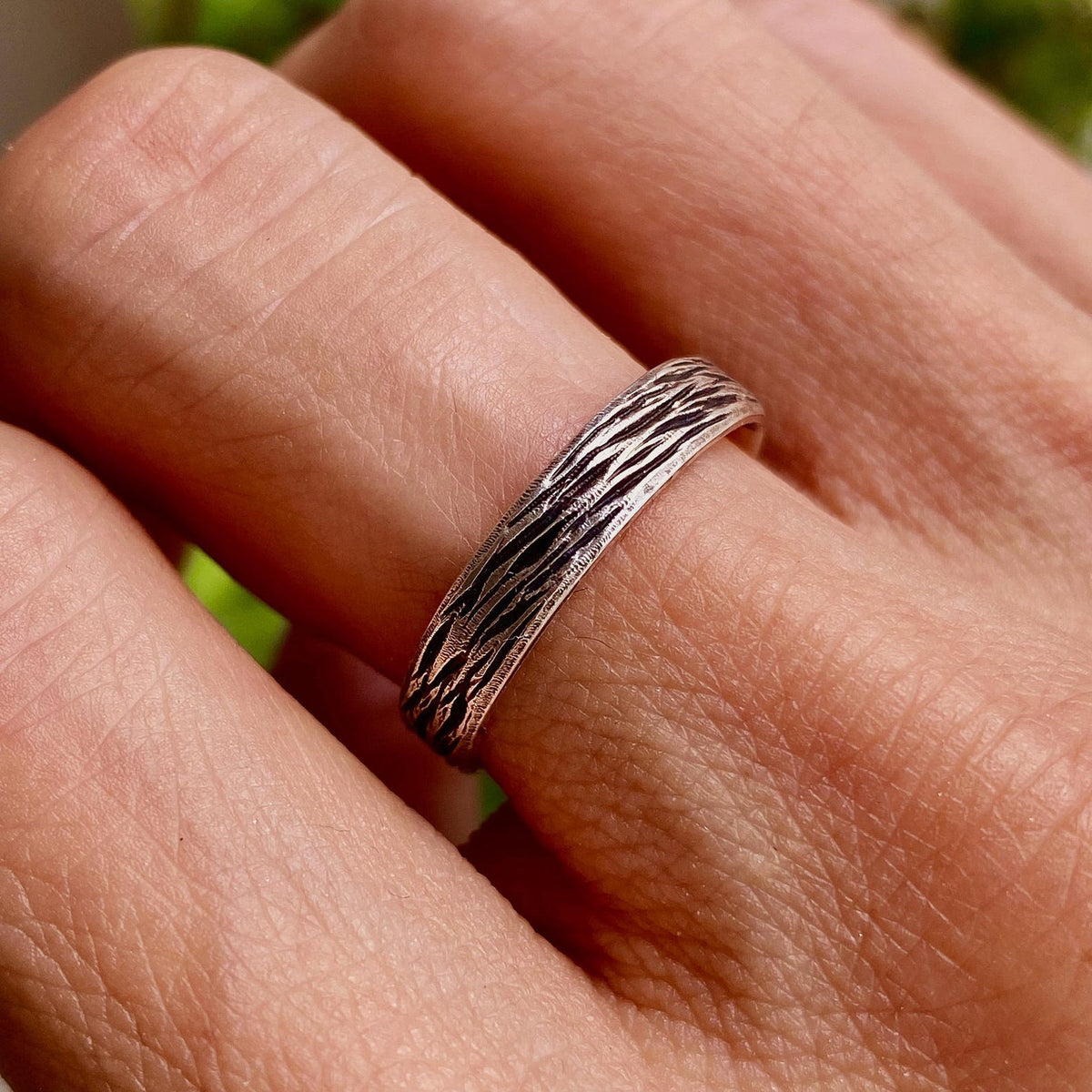 Fine Silver Tree Bark Ring