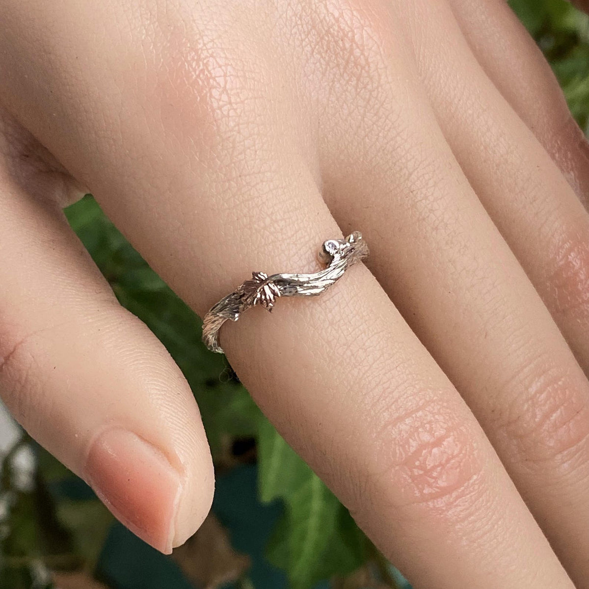 Zircon Sterling Silver Maple Leaf Ring
