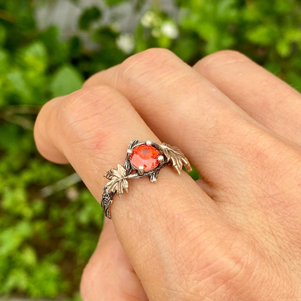 Padparadscha Sterling Silver Twig Ring