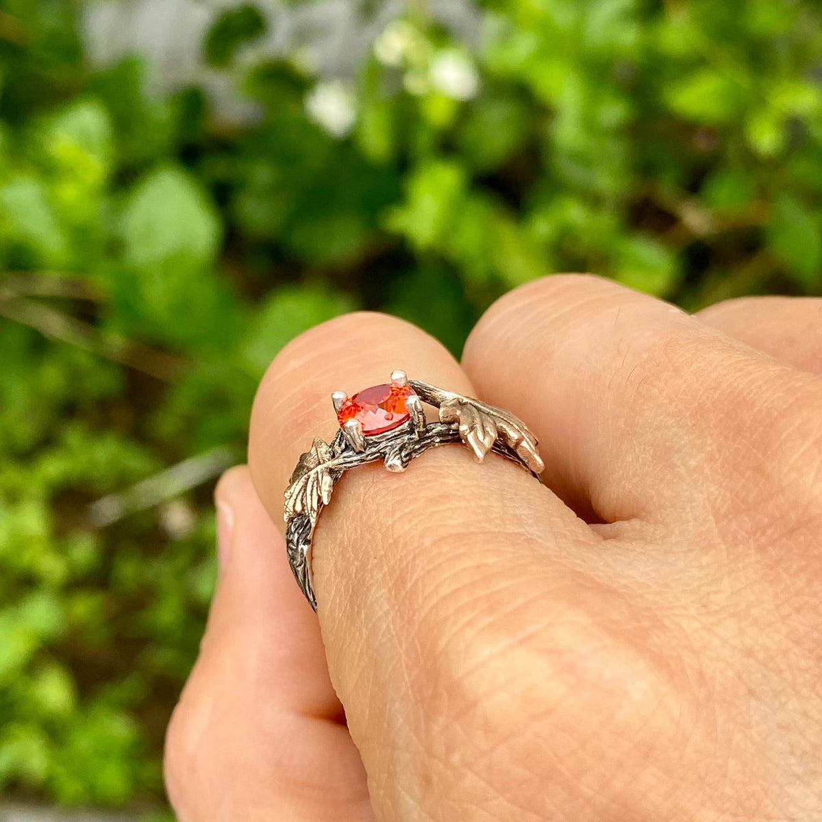 Padparadscha Sterling Silver Twig Ring