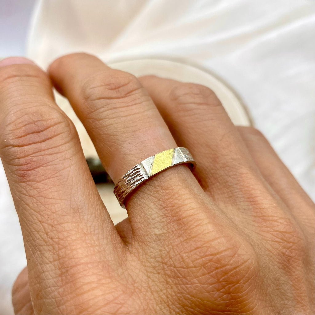 Fine Silver Geometric Bark Ring