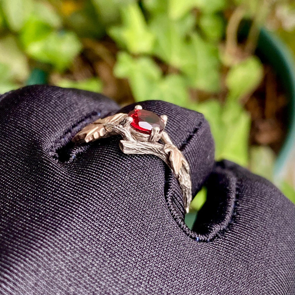 Garnet Sterling Silver Maple Leaf Ring