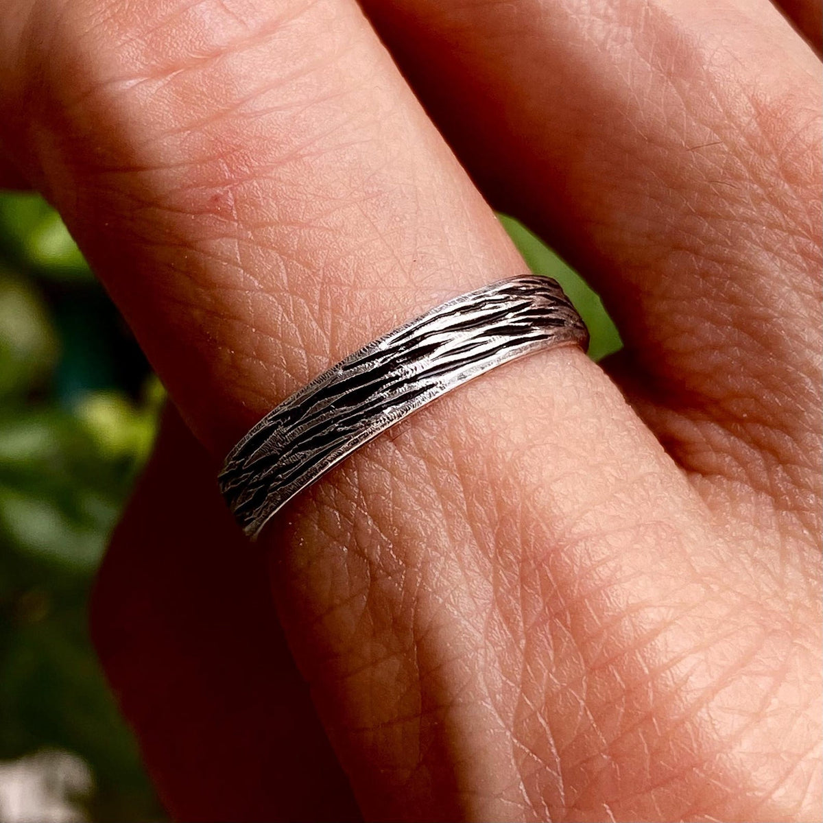 Fine Silver Tree Bark Ring