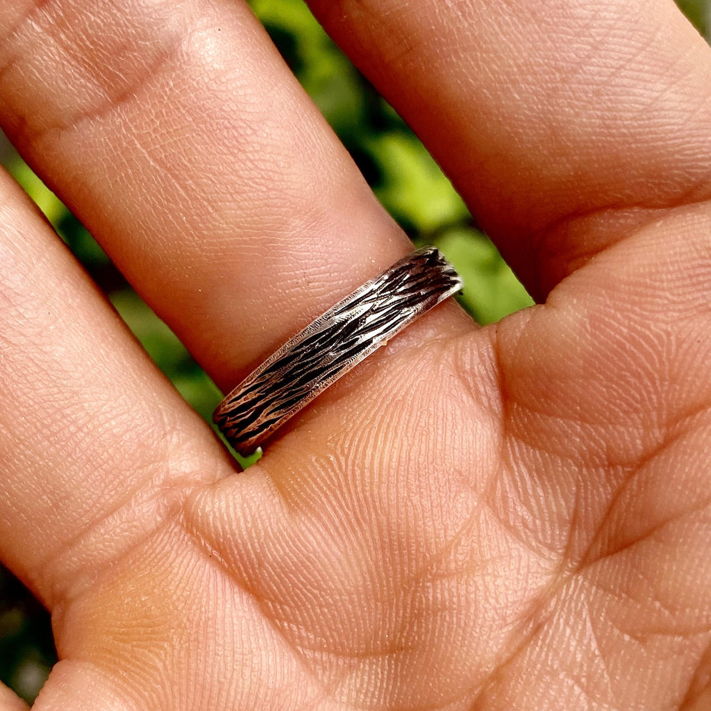 Fine Silver Tree Bark Ring