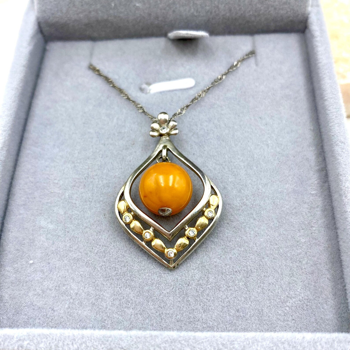 Amber Sterling Silver Pendant Necklace
