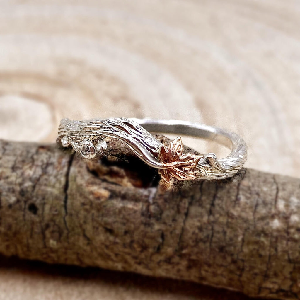 Zircon Sterling Silver Maple Leaf Ring