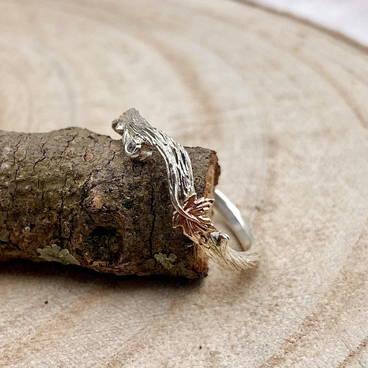 Zircon Sterling Silver Maple Leaf Ring