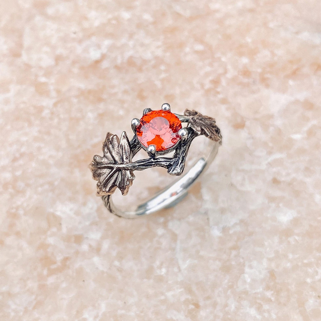 Padparadscha Sterling Silver Twig Ring
