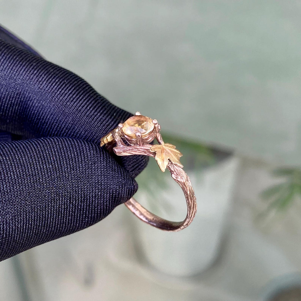 Citrine Sterling Silver Maple Leaf Ring