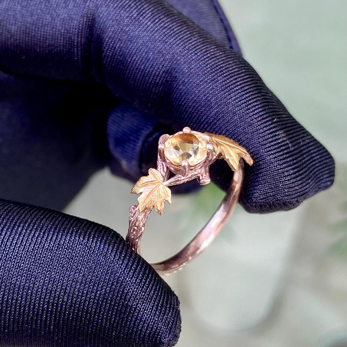 Citrine Sterling Silver Maple Leaf Ring