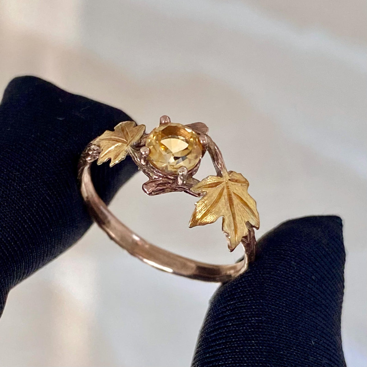 Citrine Sterling Silver Maple Leaf Ring
